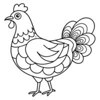 a simple coloring page line art illustration of an intricate cute hen with bold lines, designed as vector