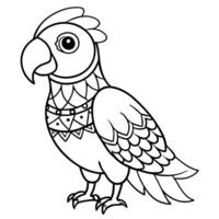 a coloring page of an cute parrot bird with mandala patterns on its head and body, with no color vector
