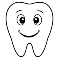 4 set black happy and positive tooth, solid white color background, illustration line art vector