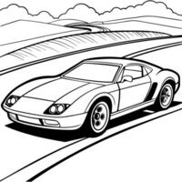 bold right outline of a lamborghini miura standing on a road in a field, demonstrating speed vector