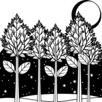 bathed in the soft glow of the moon, the shiny trees stand tall and majestic in the stillness of vector