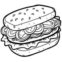 close-up of a ham and veggie sandwich with fresh lettuce, juicy tomatoes, and red onions, served on vector