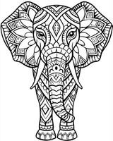 an intricate line art illustration of a elphant raising its trunk filled with detailed patterns vector
