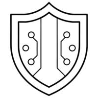 a cybersecurity shield on white background, illustration line art vector