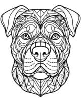an intricate line art illustration of a rottweilers head filled with detailed patterns and vector