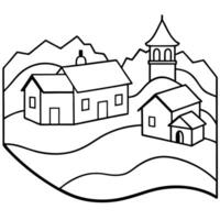 drawing a village with a white background, illustration line art vector