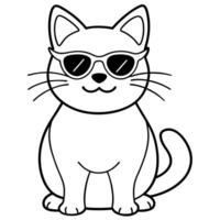 a cute cat wearing sunglass with chill mode with a studio background, illustration line art vector