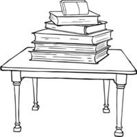 books stacked isolated on table, illustration line art vector