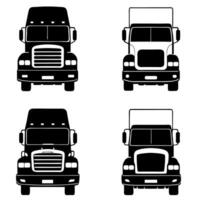 4 set of truck front view silhouette with a white background, illustration line art vector