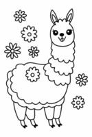 a delightful and simplistic coloring page for kids, featuring a cheerful llama adorned with a vector