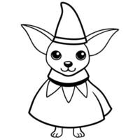 chihuahua dressed up as a witch, illustration line art vector