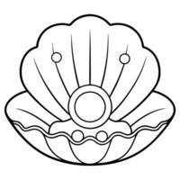 a simple coloring page drawing a sea pearl in a shell with intricate pattems on its shell such as vector