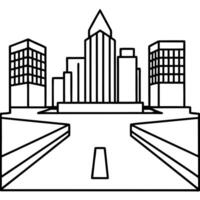 draw a black and white, clear of accessory lines, drawing of an empty city square with tall vector