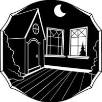empty room interior in haunted house at night, eerie dark atmosphere, moonlight and fog coming from vector
