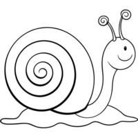 a snail with a spiral shell and a content expression, slowly moving along a garden path, vector
