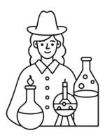 a lab with bottles of colorful potions, spell books, and bubbling flasks, with a young witch or vector