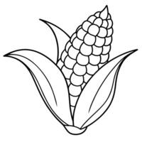 corn simple outline coloring book black and white, illustration line art vector
