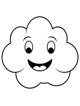 sonriente nube negrita contorno negro y blanco lleno visible para niños bueno a color, ilustración vector