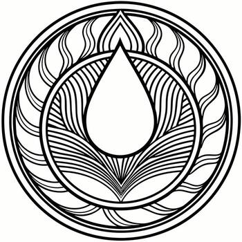 central round element with a drop of liquid in the foreground, artistic, abstract, vector