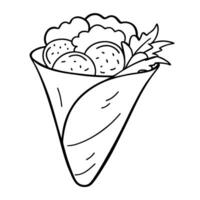 falafel wrap, illustration line art vector