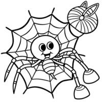 a cute spider with a candy web, illustration line art vector