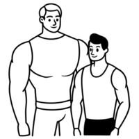 2 guys , one tall and strong and one smaller 1 put is hand over the second shoulder pov from the vector