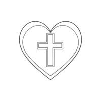 black silhouette of heart containing a white christian cross, symbolizing the christian faith and vector