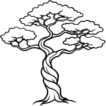 a large-scale depiction blending the slender, vertical form of a pine tree with the gnarled, vector
