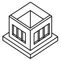 isometric building with a segment cutout on the side blueprint style, illustration line art vector