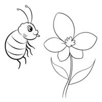 a bee is extracting honey from a veronica flower, illustration line art vector