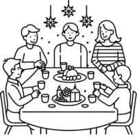 a family gathering around the dinner table for a christmas feast, with a decorated table and vector