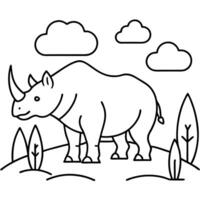 a sturdy rhinoceros standing alone on an open plain its thick, gray skin is cracked and rough, and vector