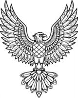 illustrate a soaring eagle with wings outstretched, featuring feathered mandala patterns, white vector