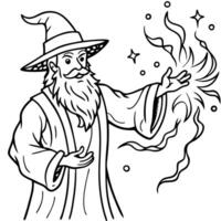fantasy image of a wizard with a magic wand halloween, an old wizard casting a spell, with magical vector
