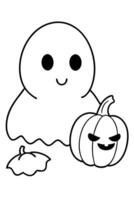 a cute ghost floating around a pumpkin patch, illustration line art vector