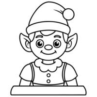 coloring pages for kids, bold line art, elf working in santas workshop, illustration line vector