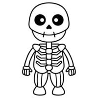 a cute skelleton on white background, illustration line art vector