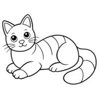 2d, cute cat lying down and looking at the camera, illustration line art vector