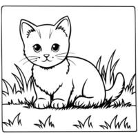 a kitten lying on the grass, illustration line art vector