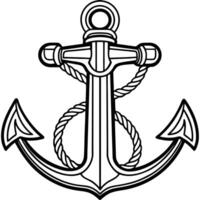 an anchor with letter h as a shank, illustration line art vector