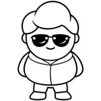 a cute han wearing sunglass with chill mode with a studio background, illustration line art vector