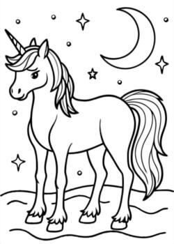 bathed in the soft glow of the moonlight, the unicorn stands in a peaceful night scene, with the vector