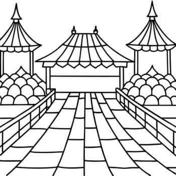 cartoon style, an empty festival square with a path of stones, with stalls selling all sorts of vector