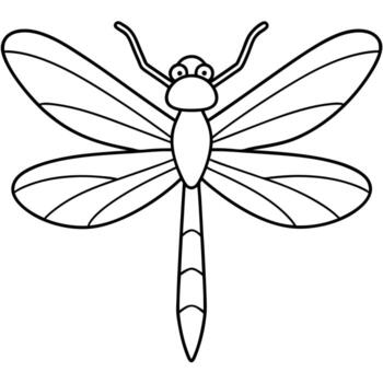 a coloring page of an dragonfly with no color just black lines, illustration line art vector