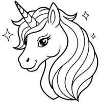 a detailed close-up of a unicorns head, featuring a flowing, wavy mane that cascades down its neck vector