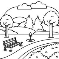 nice park view, illustration line art vector