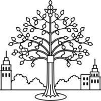 a massive, decorated tree standing tall in the center of a bustling city square, vector