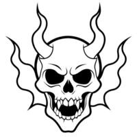 a fierce demon skull with flames bursting out from the eyes and mouth, surrounded by sharp, jagged vector