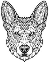 an intricate line art illustration of a australian cattle dogs head filled with detailed patterns vector