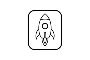 cartoon rocket ship app icon with a white background, illustration line art vector